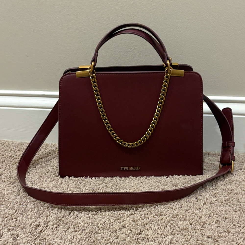 Steve Madden Maroon Satchel with Gold Chain